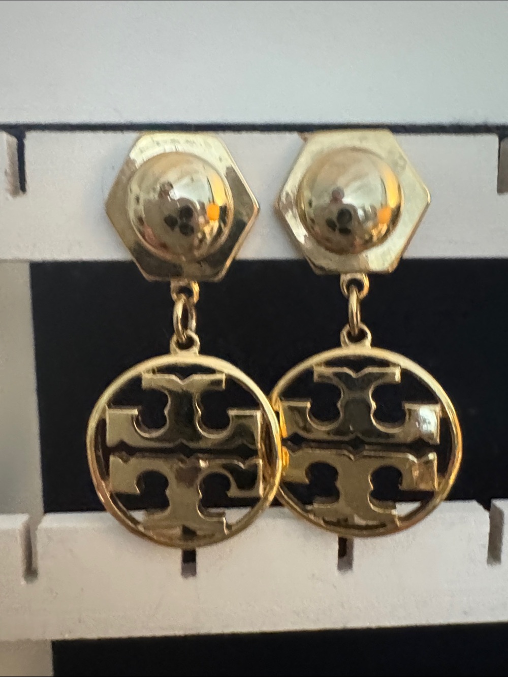 Tory Burch Gold Logo Drop Earrings - Picture 2 of 3